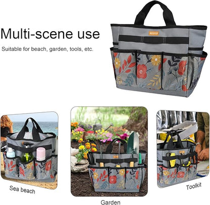 MDSTOP Garden Tool Bag, Garden Tool Kit Holder Home Organizer Storage Carrier, Oxford Garden Hand Tool Storage Tote Organizer with Handle and 8 Roomy Pockets, Floral Gardening Gift, Tools Not Included