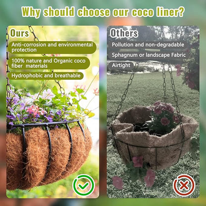 Legigo 3 Pack 10 Inch Hanging Basket Coco Liners Replacement, 100% Natural Round Coconut Coco Fiber Planter Basket Liners for Hanging Basket Flowers/Vegetables
