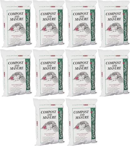 Michigan Peat 10-Pack Compost & Manure Blend, Garden Magic Mix w/Odor-Free Blend, 40 Lbs - Outdoor Lawn and Gardening Mixture with Nutrients and Minerals for Soil Potting and Planting