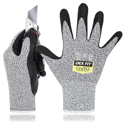 DEX FIT Level 5 Cut Resistant Gloves Cru553, 3D-Comfort Fit, Firm Grip, Thin & Lightweight, Touch-Screen Compatible, Durable, Breathable & Cool, Machine Washable; Grey S (7) 3 Pairs