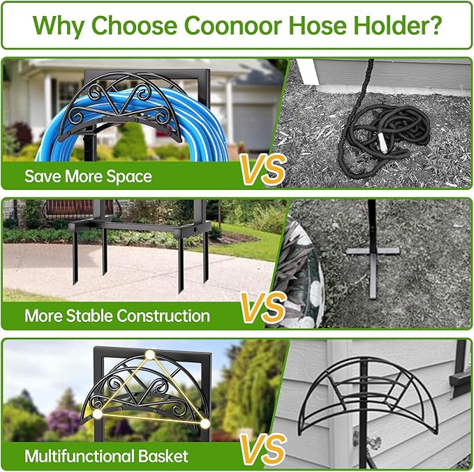 GREENER Garden Hose Holder, Water Hose Holder Holds Max 160ft Hose, Freestanding Hose Hanger, Heavy Duty Metal Hose Stand for Outside Yard Lawn