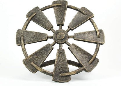 Bronze Finish Cast Iron Farmhouse Windmill Decorative Wall Mounted Garden Hose Hanger Outdoor Hose Holder Decor - 12 Inches in Diameter - Simple Installation