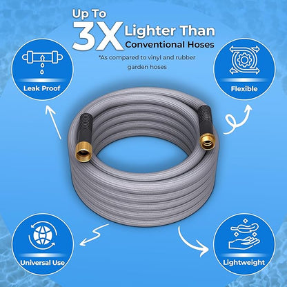 TITAN Garden Hose | Flexible, Lightweight, Kink-Free & Durable Hybrid Water Hose with Heavy Duty Brass Connectors & High-Pressure Jet Nozzle (75FT x 1/2”)