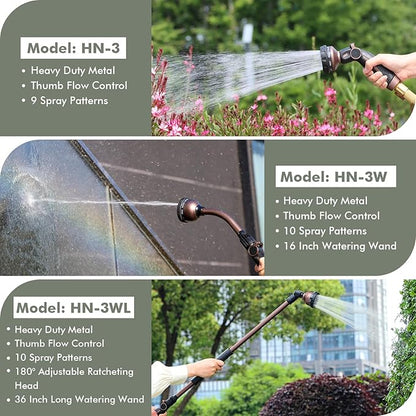 RESTMO Watering Wand, Heavy Duty Metal Garden Hose Wand with Thumb Flow Control, 15-Inch Long Hose Nozzle Sprayer with 10 Spray Patterns, Ideal to Water Hanging Baskets and Shrubs, Oil Rubbed Bronze