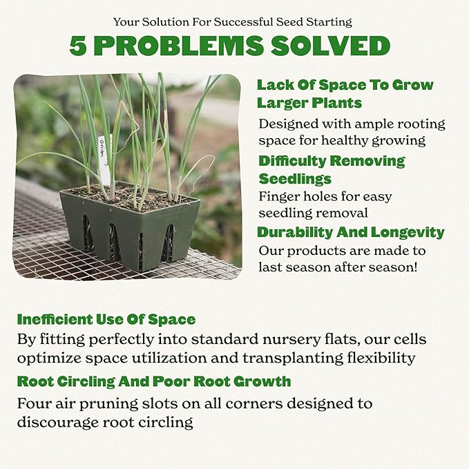 Epic Gardening Reusable Seed Starter Tray - Easy Watering Seed Starting Trays - Gardener Friendly Plant Trays for Seedlings | UV-Treated & BPA-Free -6-Cell Seed Starting Trays - 6 Trays/Sage Green