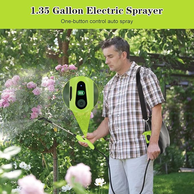 abcGoodefg Weed Sprayer Battery Operated, Electric Rechargeable Sprayer 1.35 Gallon with 3 Mist Nozzles, Retractable Wand, Water Sprayers with Adjustable Shoulder Strap for Yard, Lawn and Garden