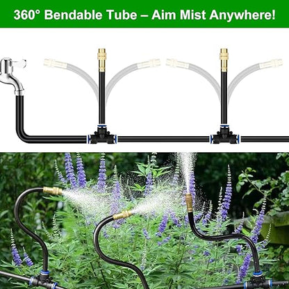 80Ft Drip Irrigation System for Garden – 360° Bendable Automatic Watering Kit with 18 Adjustable Nozzles, Misting Hose for Greenhouse, Lawn, Yard & Plants (80 FT)