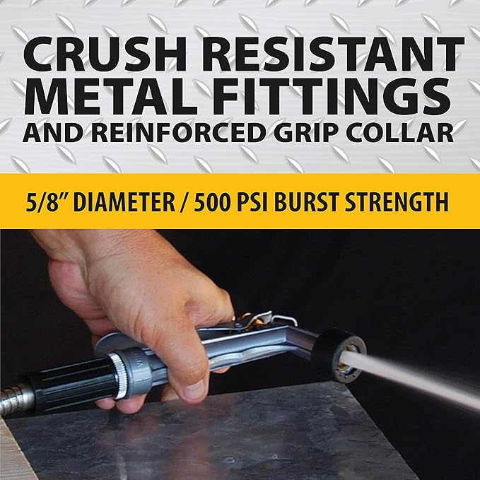 BIONIC STEEL 100 Ft Metal Garden Hose with Sprayer Nozzle, Non Kinking Designed Stainless Steel Heavy Duty Water Hose 100 Ft x 5/8 in. Flexible NON Expandable for Uninterrupted Water Flow, 500 PSI