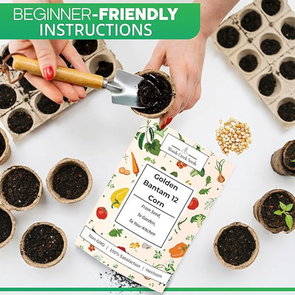 Woods Creek Seeds: Golden Bantam 12 Sweet Corn Seeds for Planting - Heirloom Sweet Corn Seed with Tender Yellow Kernels - Non-GMO, Open-Pollinated, Seed Pack for Field and Home Gardening