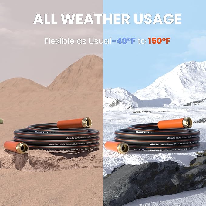 Giraffe Tools Garden Hose 12ft x 3/4", Heavy Duty Water Hose, Flexible, Hybrid Lightweight Hose with Swivel Handle, Male to Female Fittings, Burst 600 PSI