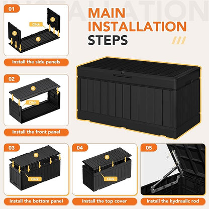 78 Gallon Deck Box Outdoor Indoor Waterproof Storage Box for Patio Furniture, Pool Accessories, Garden Tools, and Cushion Storage, Black