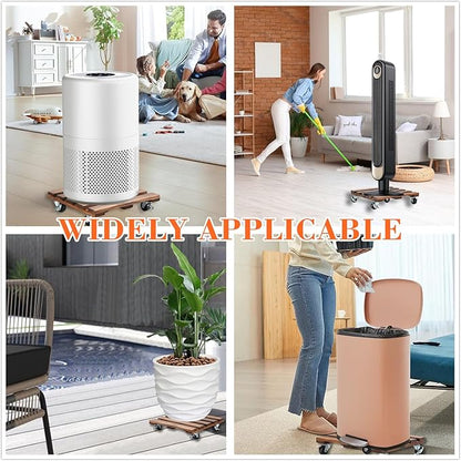 2 Pack Plant Stand with Wheels, 12" Rolling Plant Stand 264 LBS Heavy Duty Wooden Square Plant Caddy with Metal 360° Lockable Caster Wheels for Outdoor Indoor Large Plant Pots, Flower Pot, Patio