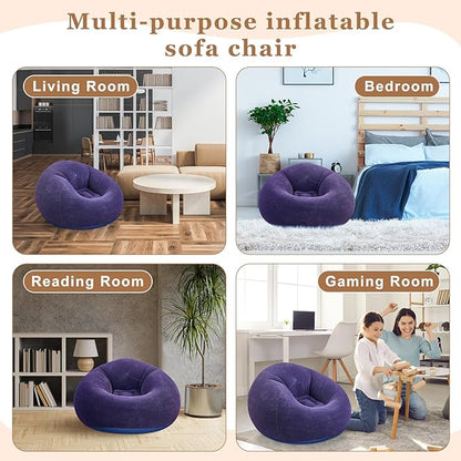 Realspring 6 Pcs Bean Bag Chairs for Adults Inflatable Chairs with Electric Air Pump,Blow up Couch Folding Portable Inflatable Couch Lazy Sofa for Reading Living Room Camping (Blue)