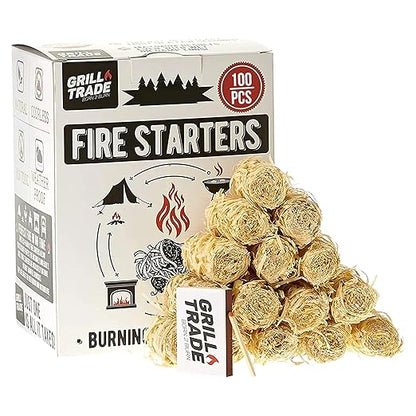 Grill Trade Fire Starter - Natural Fire Starters for Campfires, Fireplace, Grill, Chimney, Fire Pit, Woodstoves - Quick Start BBQ Charcoal Fire Starter - Sustainable & Eco-Friendly, Indoor & Outdoor