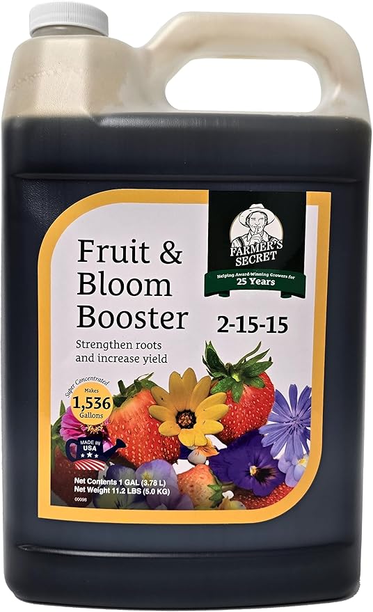 Farmer’s Secret Fruit & Bloom Booster Fertilizer (128oz) - Super Concentrated - Boosts Flowering and Yield on All Varieties of Fruits, Vegetables and Flowers