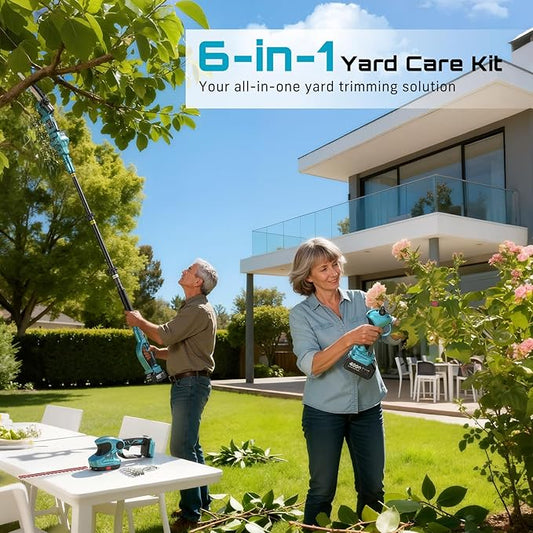 SEESII Cordless Pole Chainsaw, Hedge Trimmer, Pruning Shears, 4000mAh Battery Powered Extendable Garden Tool Kit for Outdoor Use, Electric Long Reach Saw, Hedge and Grass Trimmer, Pruner for Yard Care