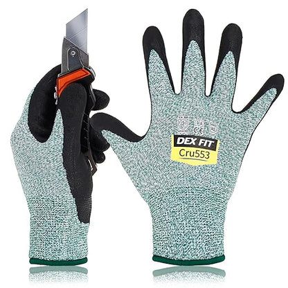 DEX FIT Level 5 Cut Resistant Gloves Cru553, 3D-Comfort Stretchy Fit, Power Grip, Professional Grade, Thin, Touch-Screen Compatible, Durable, Machine Washable; Black Gray M 1 Pair