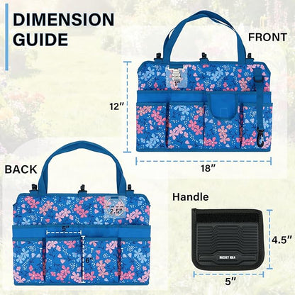 KUNN Bucket Organizer 5 Gallon 18-Pocket Tool Bucket Bag with 6 Hooks, Gardening Tool Holder Caddy for Gardeners, Outdoor Yard Work, Soil Plant Flower Gardening Accessories with Grip Pad, Blue