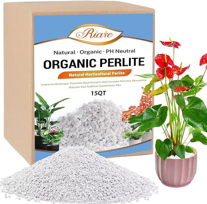 Riare 15 Quarts Organic Perlite for Plants - Horticultural Perlite Soil Amendment for Plants Potting Mix, Natural Chunky Perlite Soil Additive Conditioner Improve Root Growth, Drainage and Ventilation