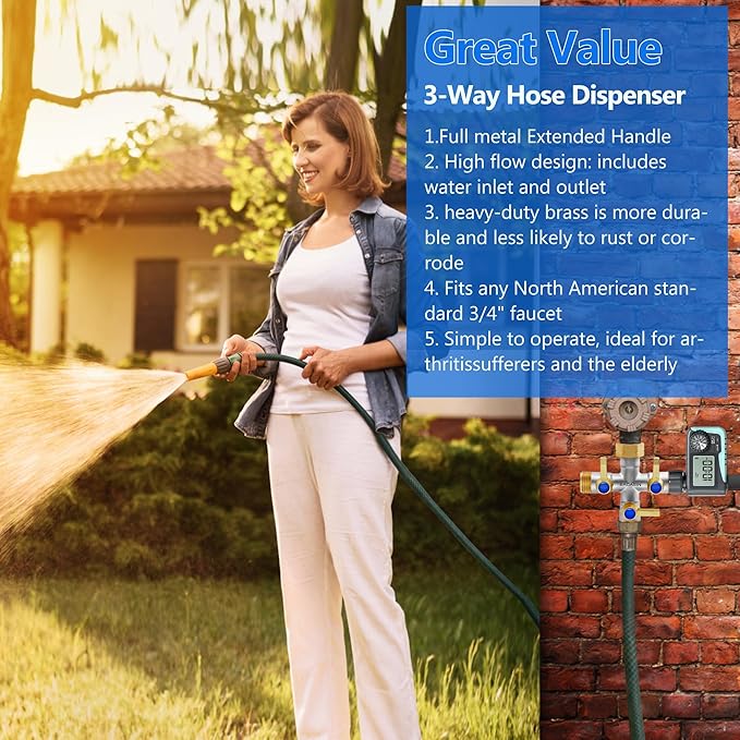 Brass Garden Hose Splitter, 3 Way Hose Splitter, Outdoor Hose Splitter, GHT 3/4 In, Female Inlet And 3 Way 3/4 In (Increase Flow Style) (silver)