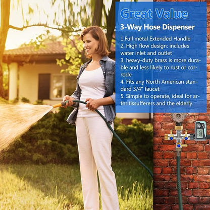 Brass Garden Hose Splitter, 3 Way Hose Splitter, Outdoor Hose Splitter, GHT 3/4 In, Female Inlet And 3 Way 3/4 In (Increase Flow Style) (silver)