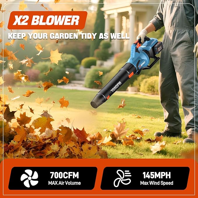 SENIX Leaf Blower Cordless, 40V Max Electric Leaf Blowers, Brushless, Handheld, Up to 700 CFM and 145 MPH, 2 Speed Mode, Cruise Control, Includes 2 x 4.0Ah Battery and Charger (BLAX2-M2)