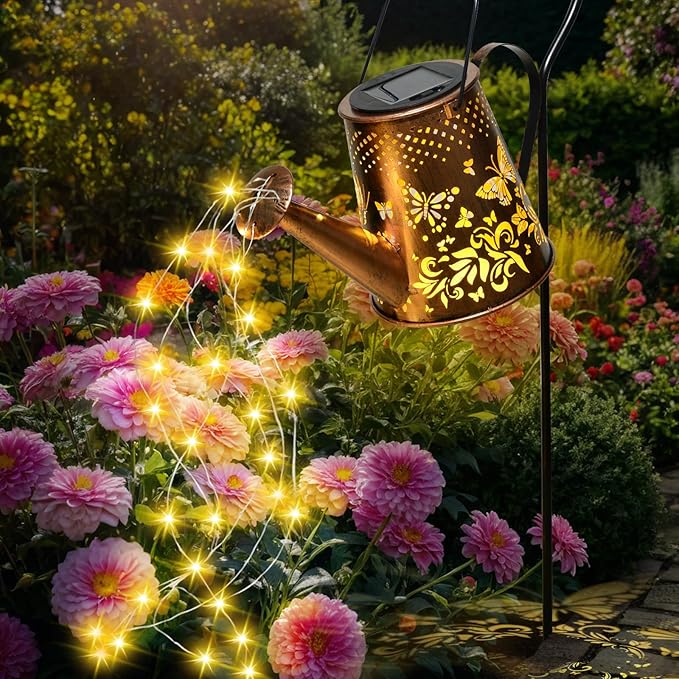 Fohil Solar Watering Can with Lights, Retro Metal Solar Garden Lights Outdoor, Waterproof Hanging Solar Powered Lantern Garden Decorations for Porch Lawn Driveway Backyard Pathway