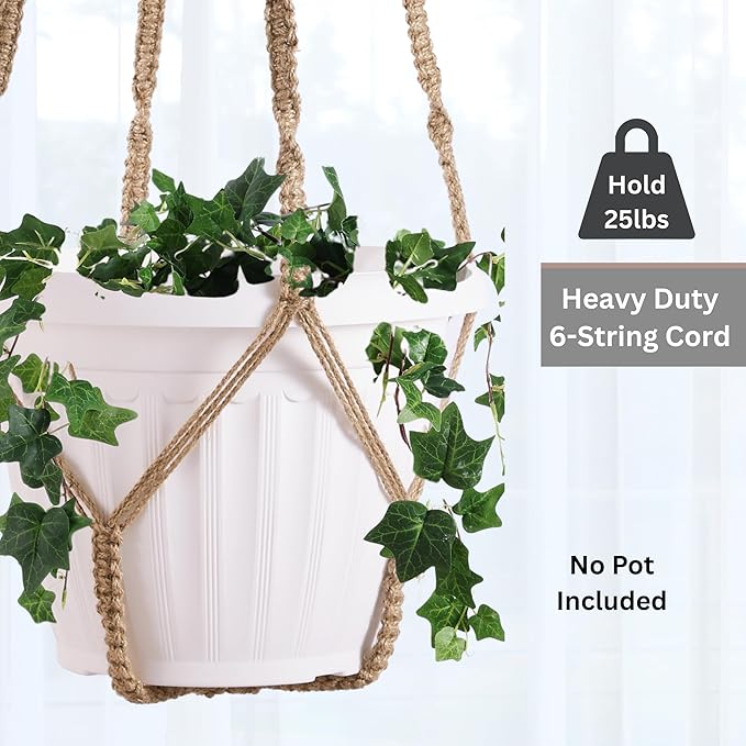 2 Pack Giant XXL 55 Inches Macrame Planter Hanger Large for 15 inch Pot + Swag Hook | Extra Large Hanging Planter for Indoor Plants | No Pot/Plant Included (XXL Jute)