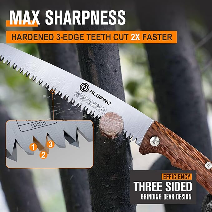 7" Professional Folding Hand Saw - SK5 High Carbon Steel Blade, Ergonomic Wenge Wood Handle, Leather Sheath | Survival Saw for Camping, Bushcraft, Pruning & Tree Trimming with Secure Lock