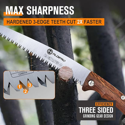 7" Professional Folding Hand Saw - SK5 High Carbon Steel Blade, Ergonomic Wenge Wood Handle, Leather Sheath | Survival Saw for Camping, Bushcraft, Pruning & Tree Trimming with Secure Lock