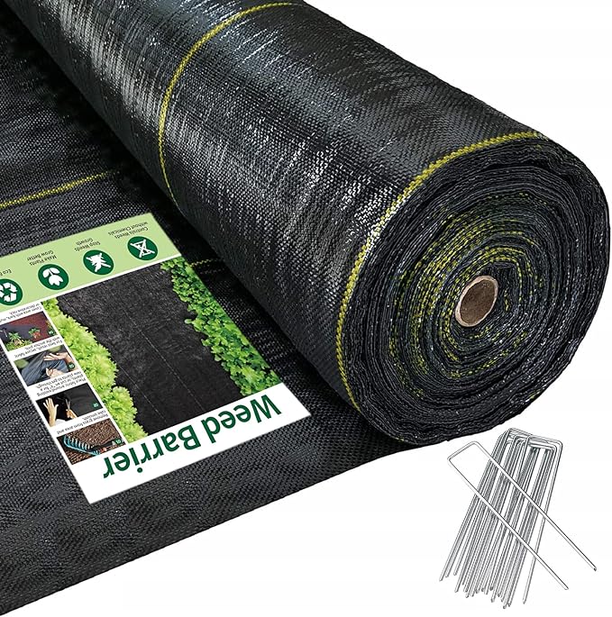 6ft x300ft Pro Black Weed Barrier, 6oz Premium Landscape Fabric-Heavy Duty Woven Ground Cloth with Superior Permeability Weed Control Convenient Design