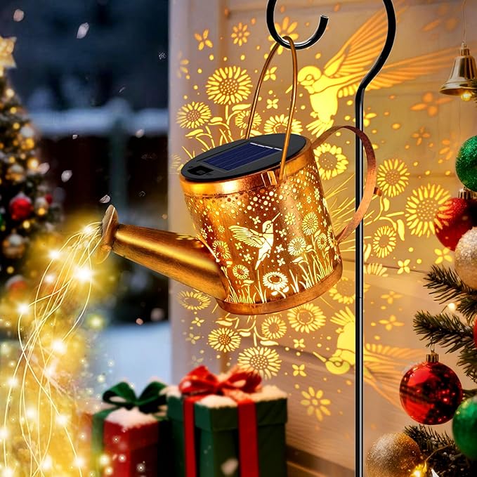 Solar Watering Can Lights Outdoor, Small Solar Yard Decorations Waterproof for Garden Decor, Hummingbird Decorative Patio Lights Outside Pathway Lawn, Gifts for Mom Women Grandma Birthday Christmas