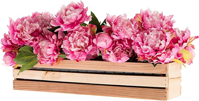 20" Rectangular Rustic Wood Planter with Plastic Liner l Rustic Barn Wood l Wine Crate Style, Home and Wedding Decorations, Garden Ornaments (20x4 Wine Crate Set of 2, Rose Wood)