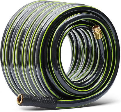 Worth Leader Long Garden Hose 5/8 in. x 100 ft. -No Kink, Flexible, Leakproof, Male to Female Fittings -Heavy Duty Durable PVC Lightweight Water Pipe with Brass Aluminum Ends for Household & Yard Use