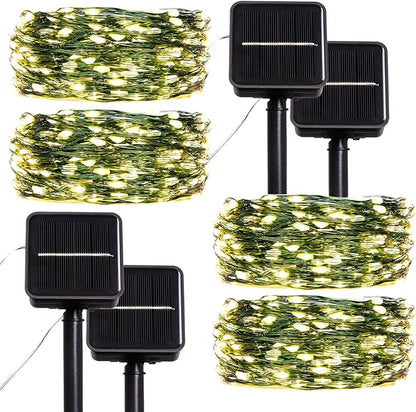 Solar String Lights for Outside,33FT 100LEDs (4 Pack) Solar Fairy Lights,Waterproof 8 Modes Outdoor String Light for Patio Garden Backyard Tree Balcony Christmas,Green Wire,Warm White