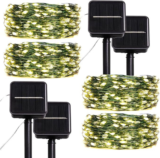 Solar String Lights for Outside,33FT 100LEDs (4 Pack) Solar Fairy Lights,Waterproof 8 Modes Outdoor String Light for Patio Garden Backyard Tree Balcony Christmas,Green Wire,Warm White