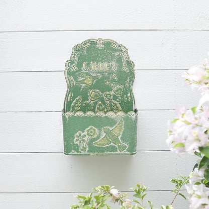 BIG FORTUNE Metal Wall Mount Planter Wall Vases for Flowers Shabby Chic Decor for Rustic Farmhouse Outdoor Decor (Green)