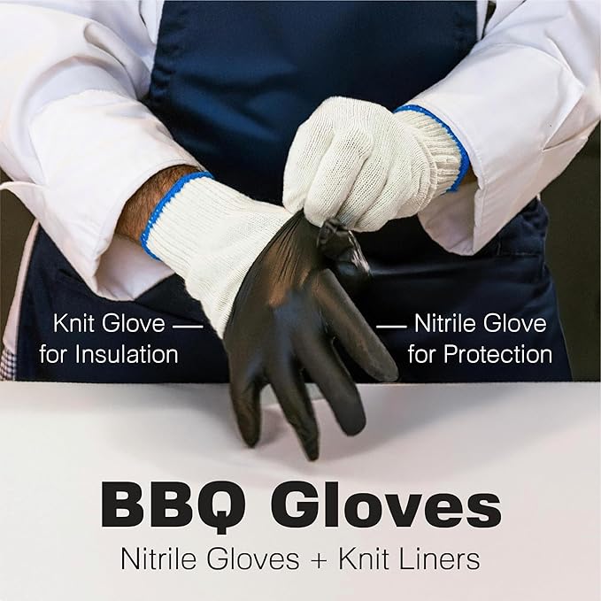 Raxwell BBQ Gloves - 6 Heat Resistant Cotton Liners + 100 Nitrile Food Prep Gloves for Barbecue Smoker, Cooking & Hot Food - Size Large - BBQ Accessories - Grilling Accessories
