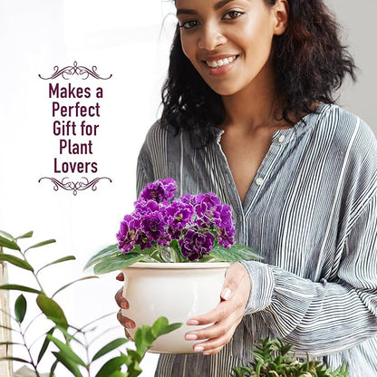 African Violet Pots Self Watering – 6.5”W x 4.6”H Ceramic Self Watering Pots for Indoor Plants with Glazed White Outer Pot & Absorbent Inner Pot for Easy Plant Care