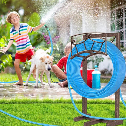 Garden Hose Holder, Heavy Duty Metal Water Hose Holders Hose Stand with 5 Spikes, Freestanding Hose Storage Rack Hose Hanger Holds 150ft Hose for Outside Yard Lawn Garden Decor