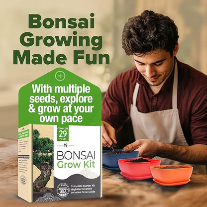 HOME GROWN Bonsai Tree Kit – 6 Heirloom Varieties with Unique Pots – DIY Bonsai Starter Kit for Adults & Beginners – Christmas Gift for Men Women Gardeners Plant Lovers – Indoor Growing Kit