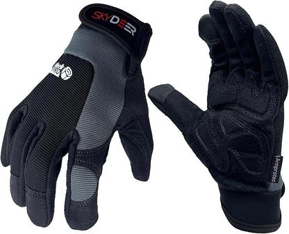 SKYDEER Touch Screen Leather Work Gloves for Men, Impact Protection, Vibration Reduction, Machine Washable Gardening Gloves (SD8820G/S)