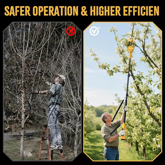 2 IN 1 Electric Pruning Shears Cordless with Pole for Dewalt 20V MAX Battery, 14Ft Reach, 1.2" Cutting Diameter, Brushless Motor Pruner - for Gardening & Tree Trimming (No Battery)