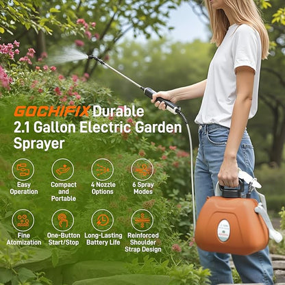 Electric Garden Sprayer 2.1 Gallon, 4 Mist Nozzles, Telescopic Wand, Adjustable Shoulder Strap, USB Rechargeable Waterproof Handle, Automatic Plant Mister for Lawn Garden
