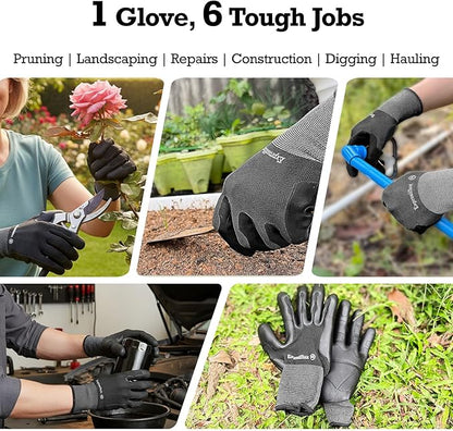Thorn Proof Gardening Gloves for Women & Men (2 Pack) - 3X Anti-Slip Grip, Reinforced TPE Palm & Breathable Nylon - for Pruning Roses, Landscaping, Sharp Mulch (Black-2Pairs, Medium)