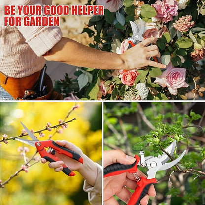 3PC Gardening Folding Saw with Pruner and Shears Set, 7 inch Hand Saw, Stainless Steel Garden Scissors 2 Pack, Professional Gardening Tools for Wood Cutting, Landscaping, Trimming, Picking