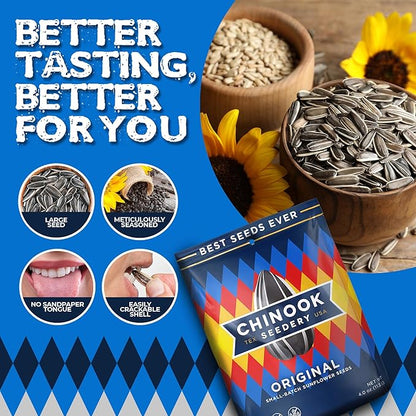 Chinook Seedery Roasted Sunflower Seeds - Jumbo Seeds Keto Snacks - Best For Snack Packs - Gluten Free, Non GMO Snack Food Gifts - 4 Ounce (Pack of 3) - Original Flavor Pack