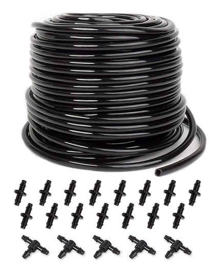 100 ft Drip Irrigation Tubing, 1/4 Inch Drip Line Irrigation Hose with 20 Pcs Drip Irrigation Parts, Drip Irrigation Kit by MoHern