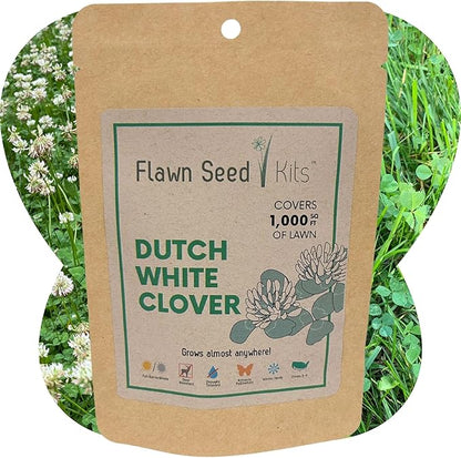 Flawn Seed Kits White Dutch Clover Seed, 4.4 Oz, Organic Coated, Natural Lawn, Ground Cover, Hunting Food Plot, Covers up to 1,000 SqFt