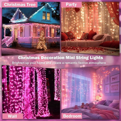 Vigdur 2 Pack 13ft 50 Count Outdoor String Lights on Pink Wire Cord, UL Approved for Indoor/Outdoors Use, Connectable 120V Clear Outdoor Lights for Xmas Patio Home Party Garden Decor(Pink)